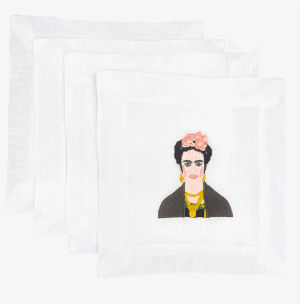 Embroidered Frida Kahlo Cocktail Napkins - Cocktail Napkins - The Well Appointed House
