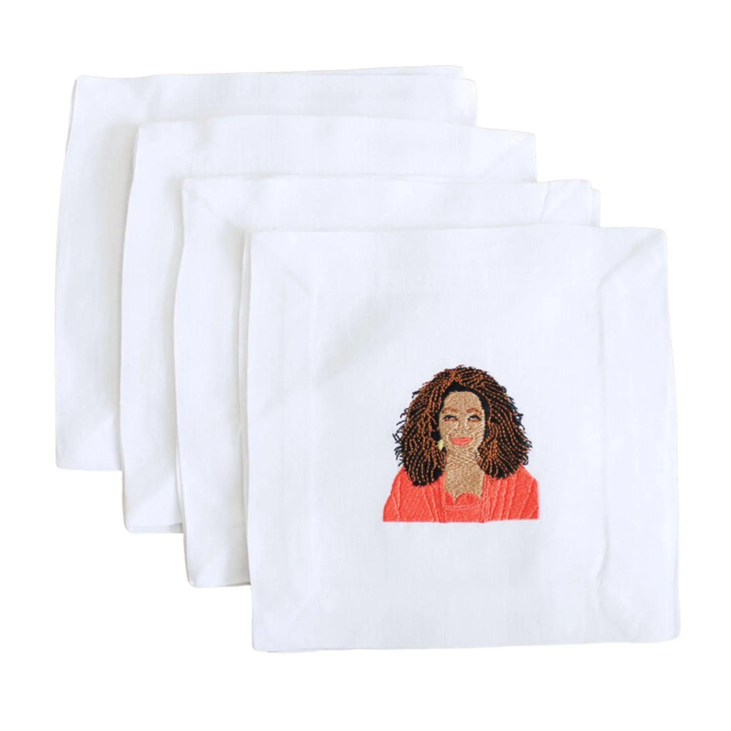 Embroidered Oprah Cocktail Napkins - Cocktail Napkins - The Well Appointed House