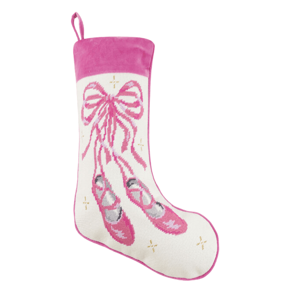 Embroidered Pink Ballet Slippers Christmas Stocking - Christmas Stockings - The Well Appointed House