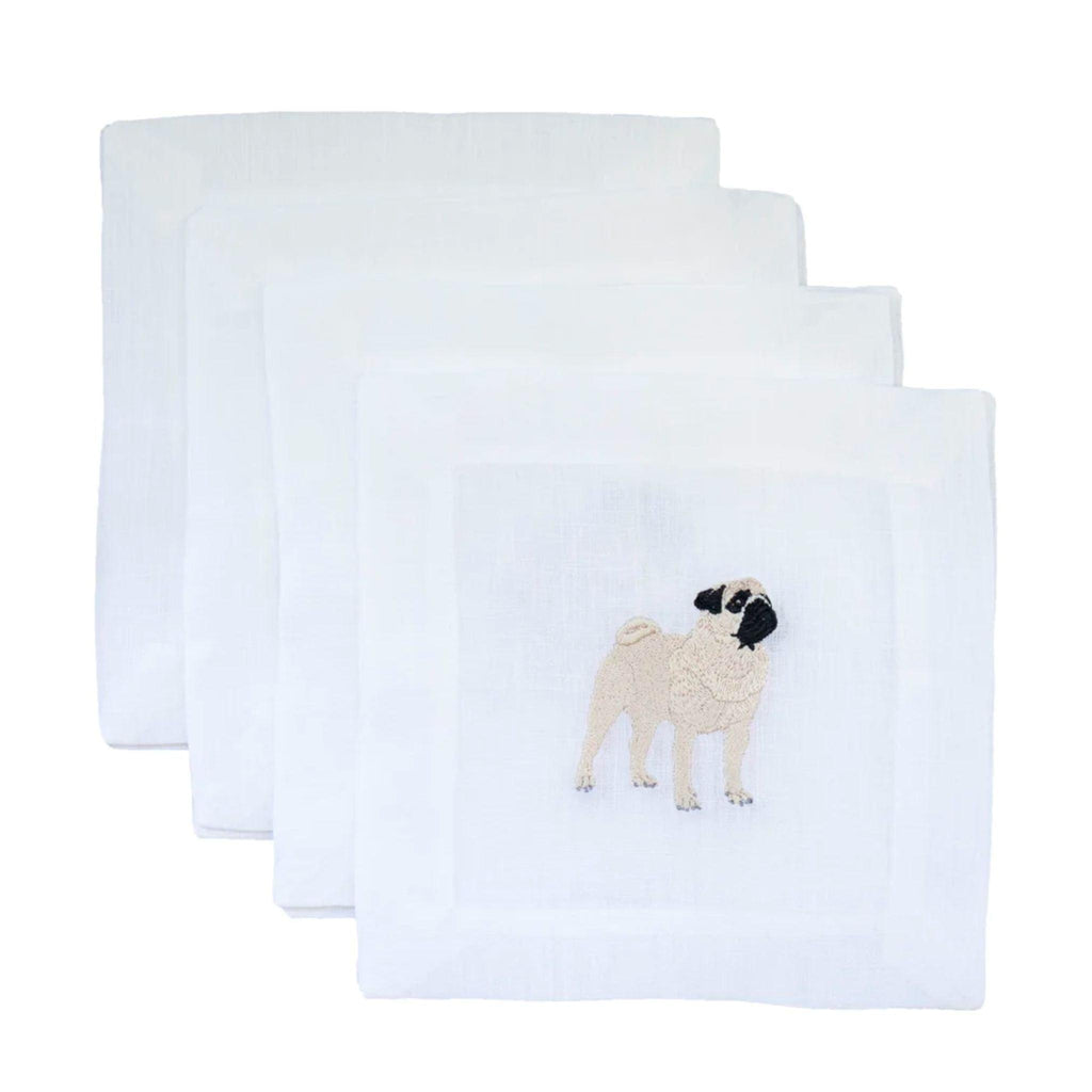 Embroidered Pug Cocktail Napkins - Cocktail Napkins - The Well Appointed House