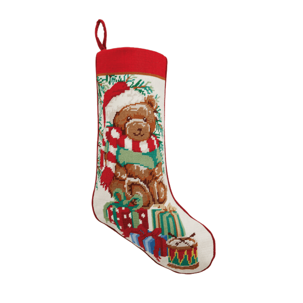 Embroidered Teddy Bear Christmas Stocking - Christmas Stockings - The Well Appointed House