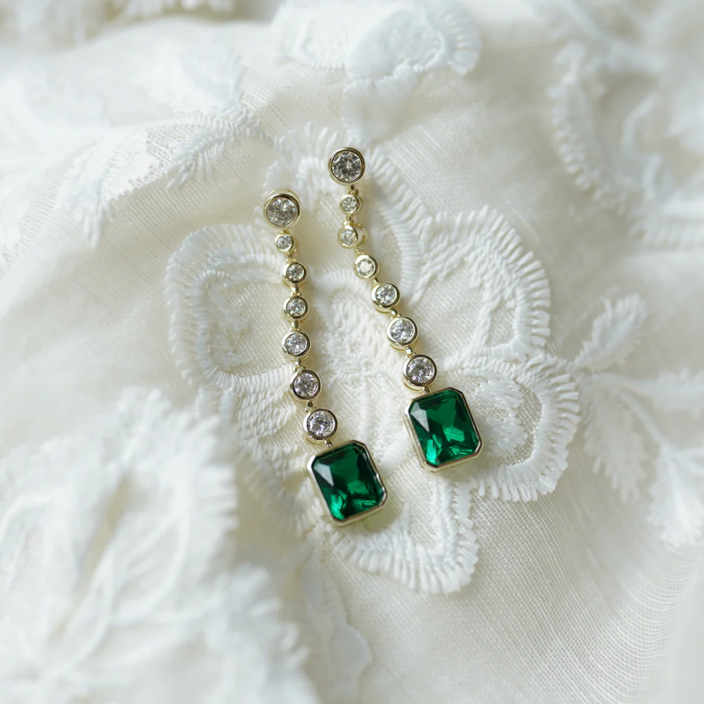 Emerald Bezel Drop Earrings - The Well Appointed House