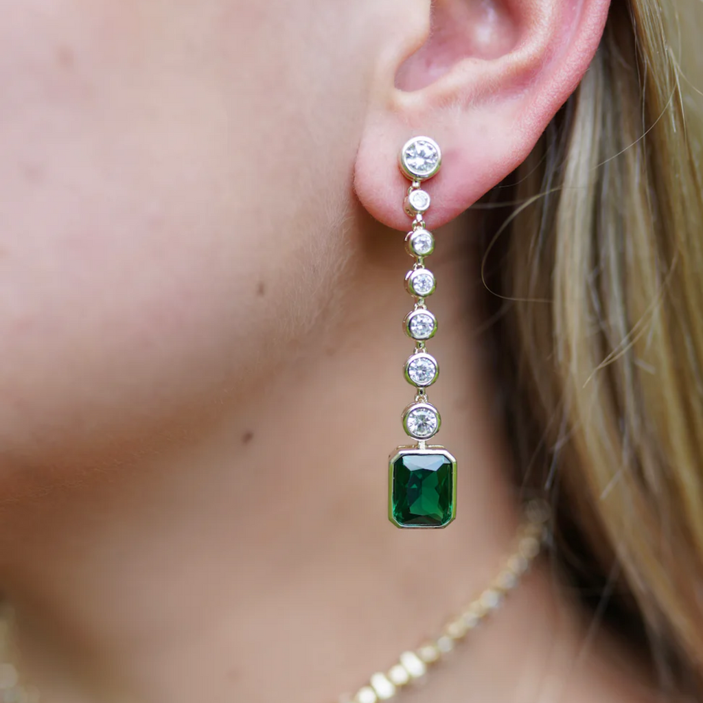 Emerald Bezel Drop Earrings - The Well Appointed House