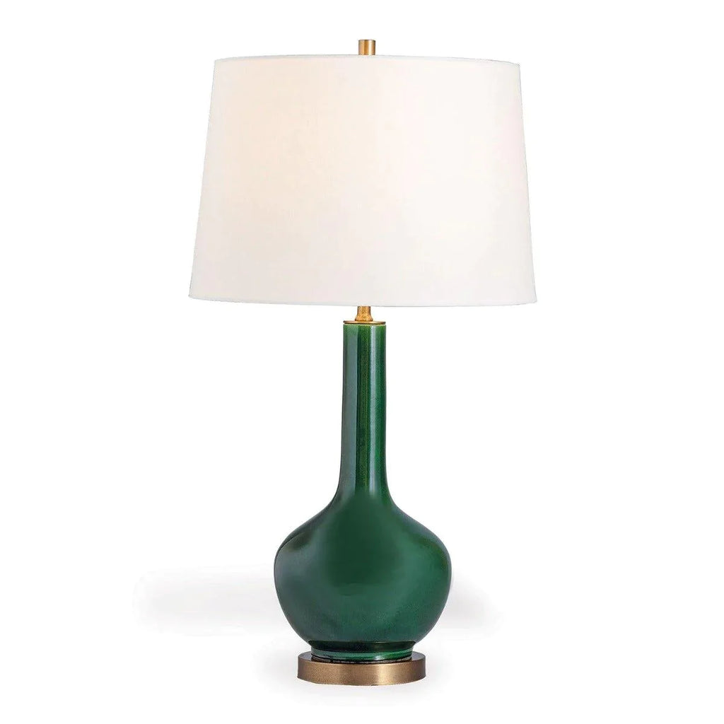 Emerald Green Glazed Round Porcelain Table Lamp with Aged Brass Hardware - Table Lamps - The Well Appointed House