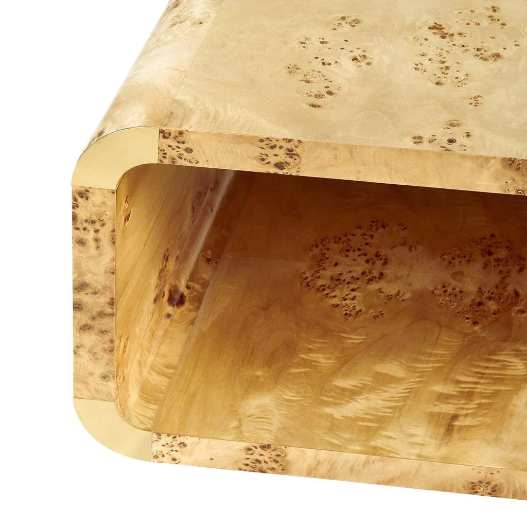 Emil Art Deco Burl Wood Coffee Table with Brass Accents - Coffee Tables - The Well Appointed House