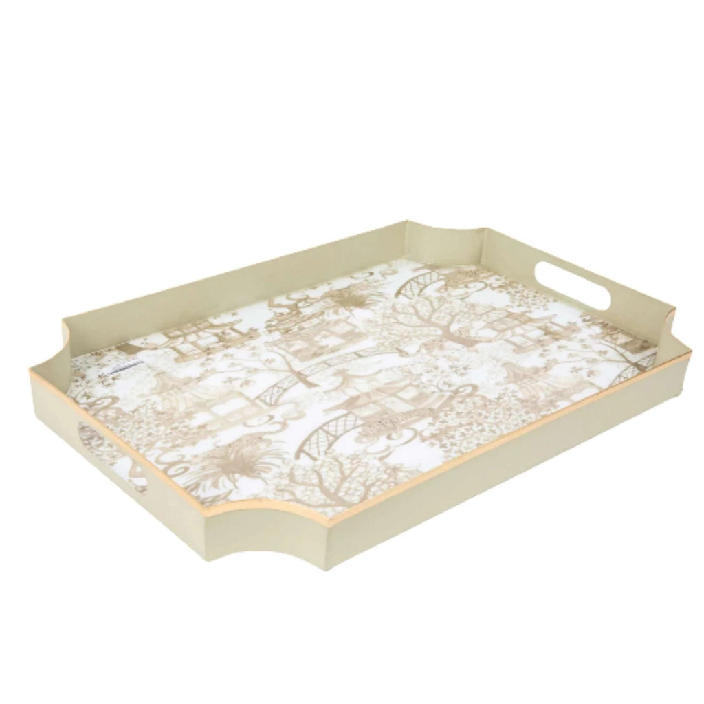 Enameled White and Taupe Garden Party Jaye Serving Tray - Decorative Trays - The Well Appointed House