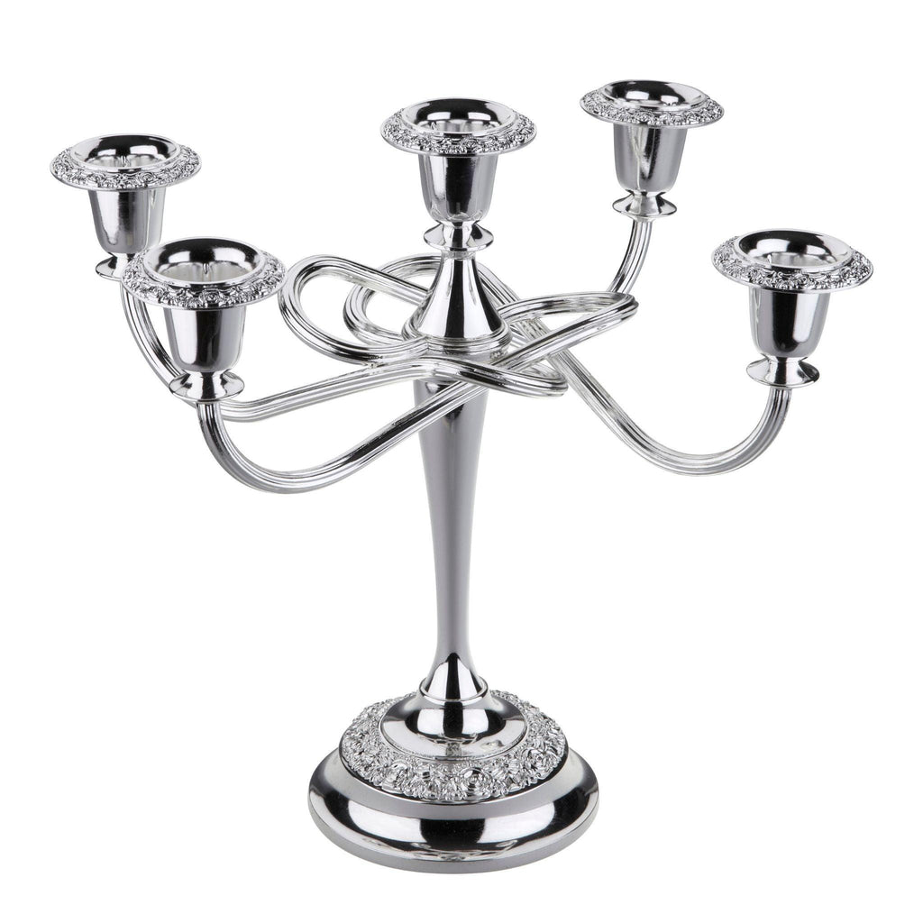 English Silver Plate Five Light Rose Scroll Candelabra - Candlesticks & Candles - The Well Appointed House