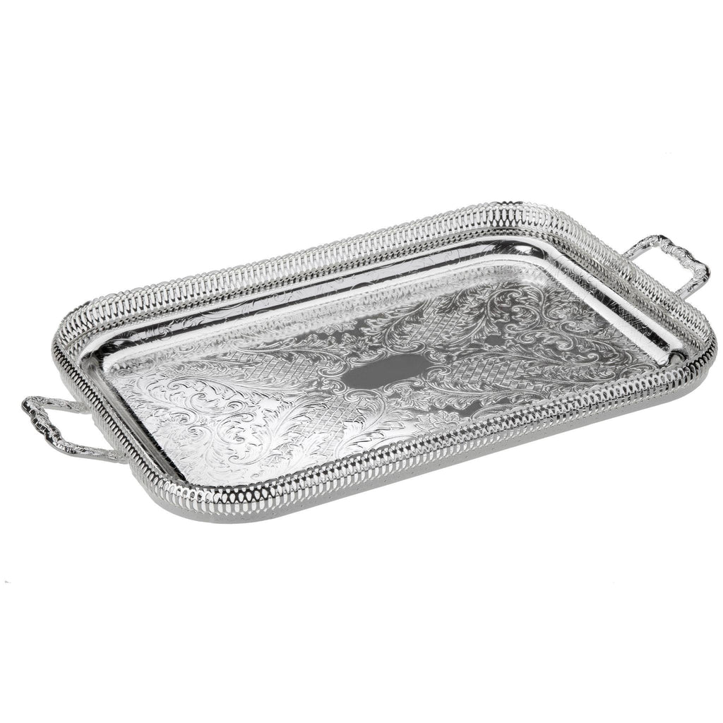 English Silver Plate Oblong Gallery Tray with Handles - Serveware - The Well Appointed House