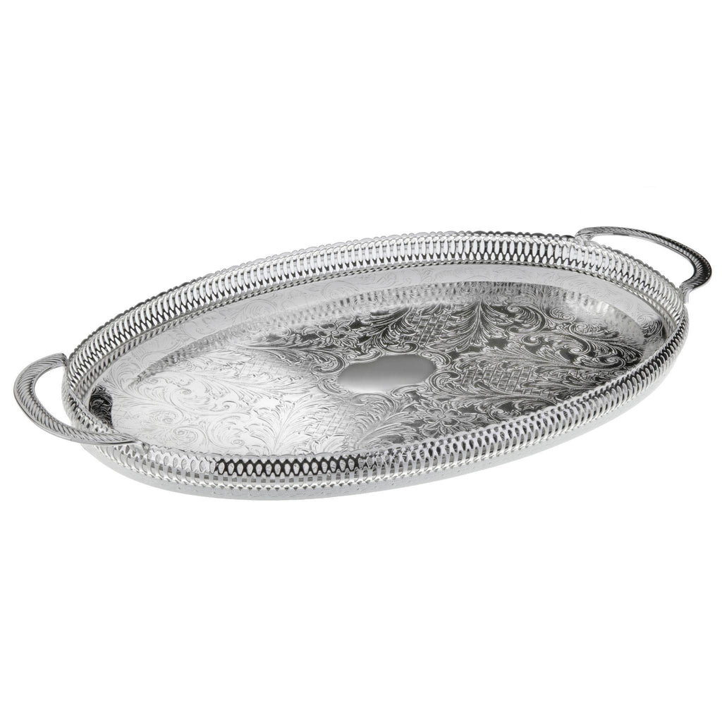 English Silver Plate Oval Tray with Handles - Serveware - The Well Appointed House