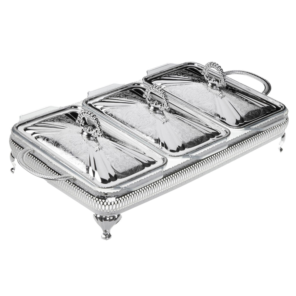 English Silver Plate Triple Casserole with Lids - Serveware - The Well Appointed House
