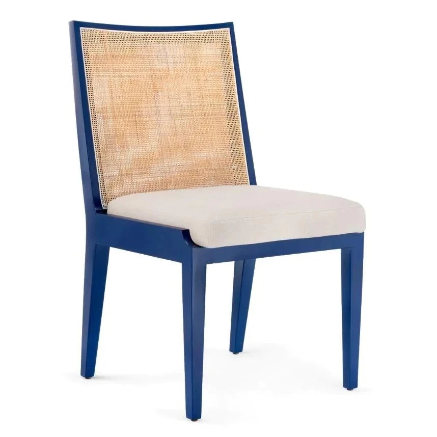 Ernest Side Chair in Deep Sea Blue Lacquer with Hand Woven Caning - Dining Chairs - The Well Appointed House