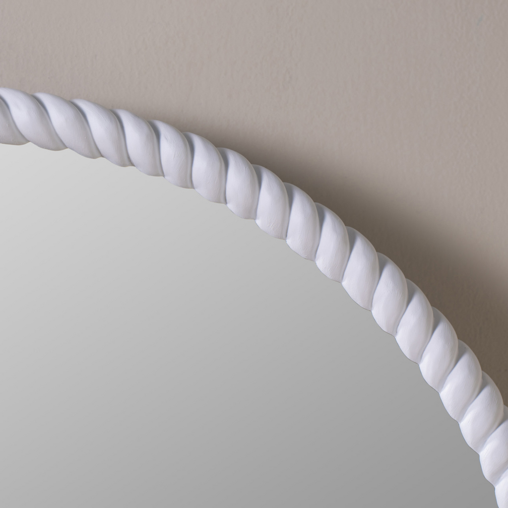 Round White Cord Trimmed Wall Mirror - The Well Appointed House