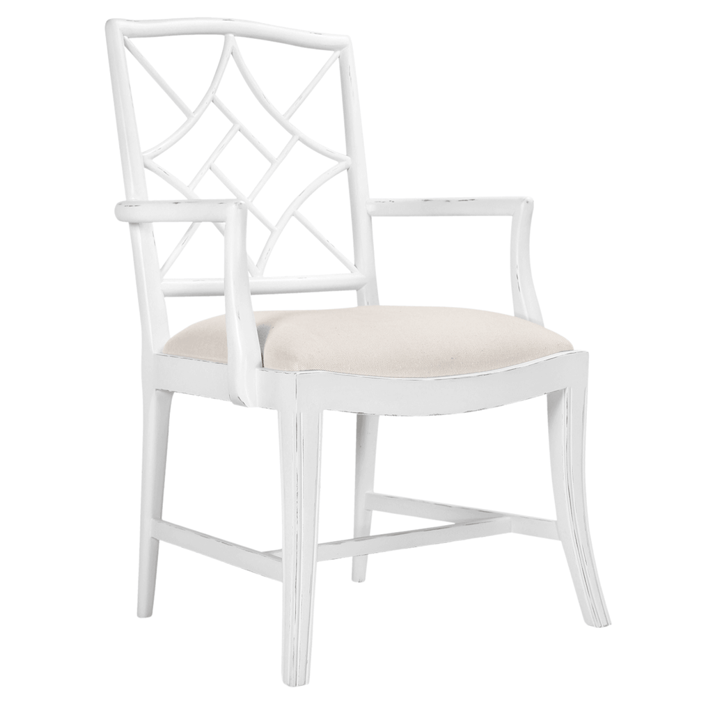 Evelyn Arm Chair With Tapered Legs in Distressed Eggshell White - Dining Chairs - The Well Appointed House
