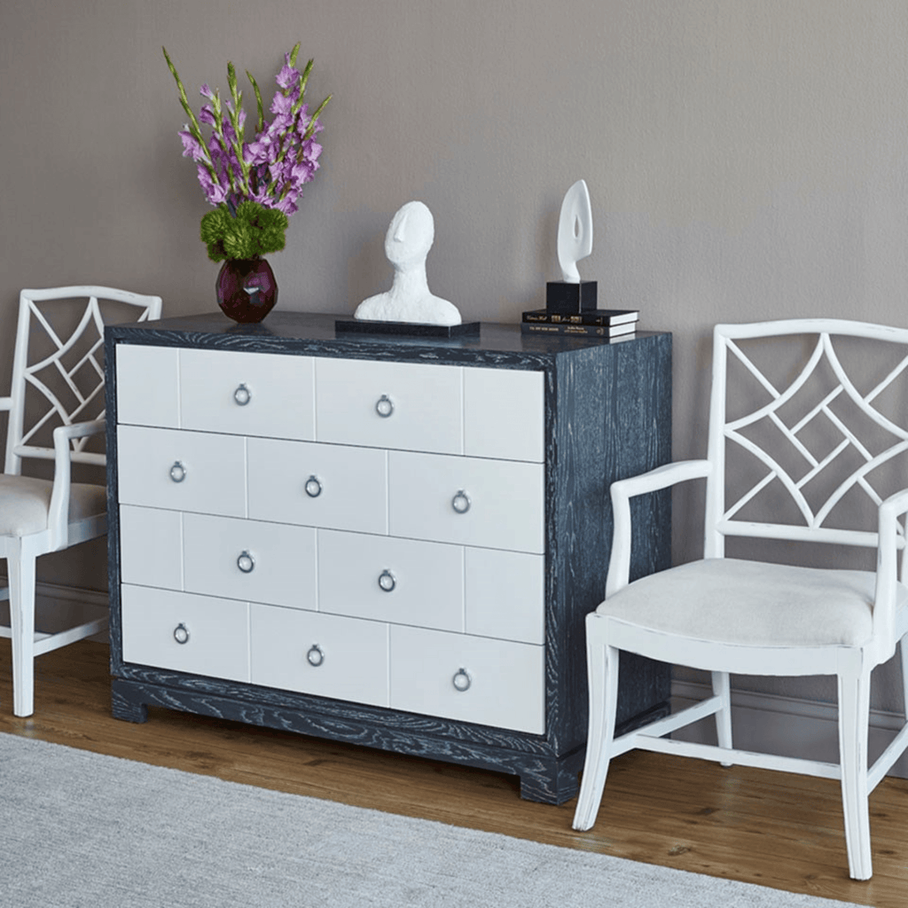 Evelyn Arm Chair With Tapered Legs in Distressed Eggshell White - Dining Chairs - The Well Appointed House