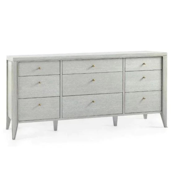 Extra Large Cerused Oak Nine Drawer Paola Dresser in Soft Gray - Dressers & Armoires - The Well Appointed House