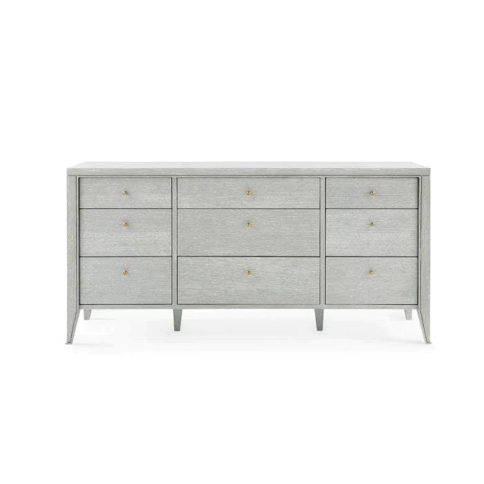 Extra Large Cerused Oak Nine Drawer Paola Dresser in Soft Gray The Well Appointed House Extra Large Cerused Oak Nine Drawer Paola Dresser in Soft Gray The Well Appointed House