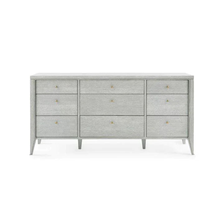Extra Large Cerused Oak Nine Drawer Paola Dresser in Soft Gray - Dressers & Armoires - The Well Appointed House