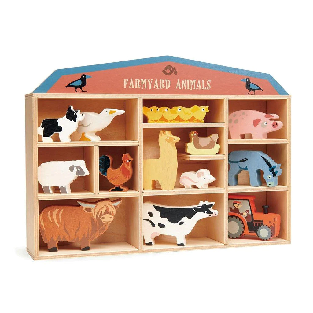 Farmyard Animals Wooden Toy Set with Barn Display Shelf - Little Loves Pretend Play - The Well Appointed House