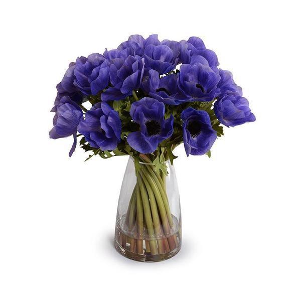 Faux 15" Violet Anemone Arrangement In Tapered Glass Vase - Florals & Greenery - The Well Appointed House