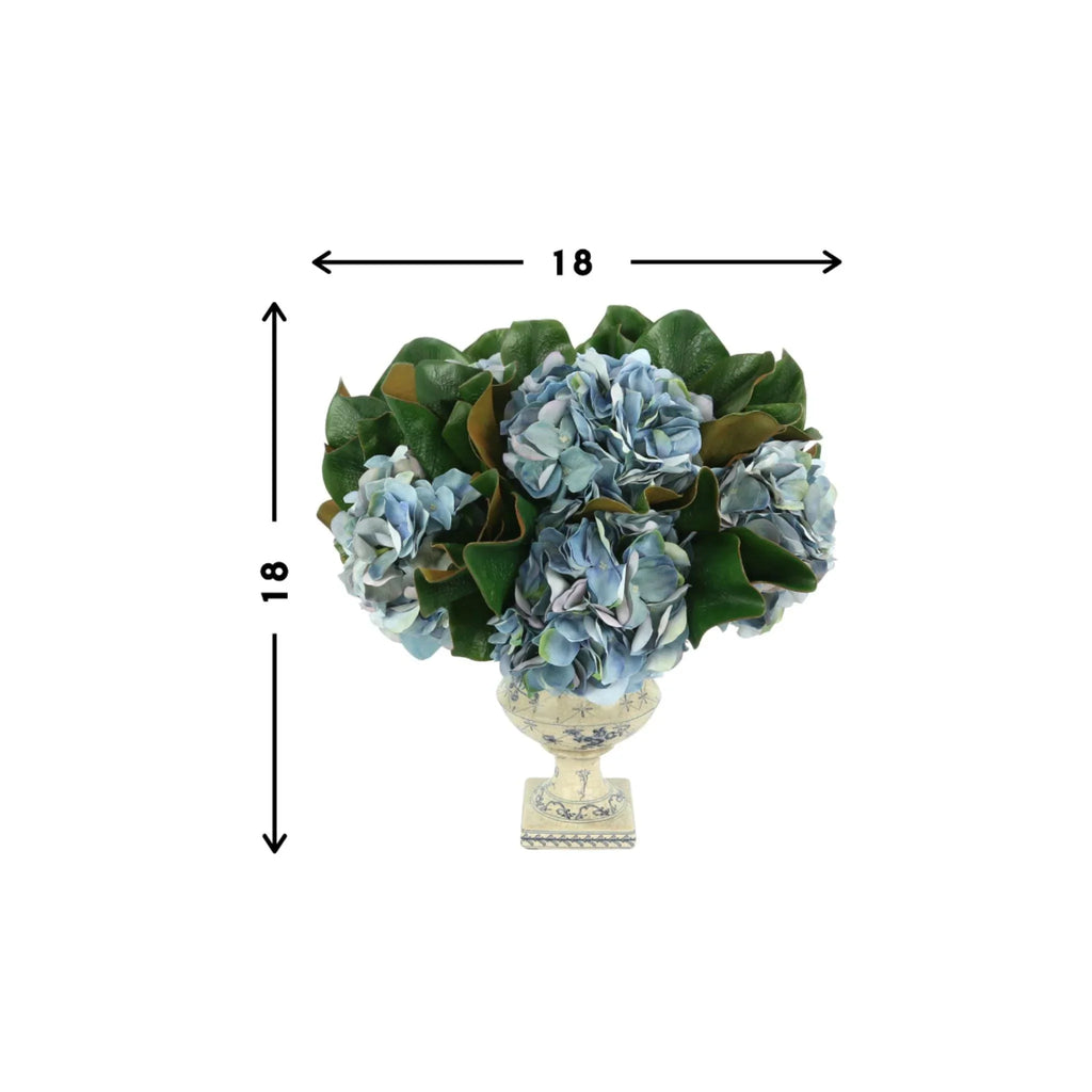 Faux Blue Hydrangea and Magnolia Leaf Floral Arrangement - Florals & Greenery - The Well Appointed House