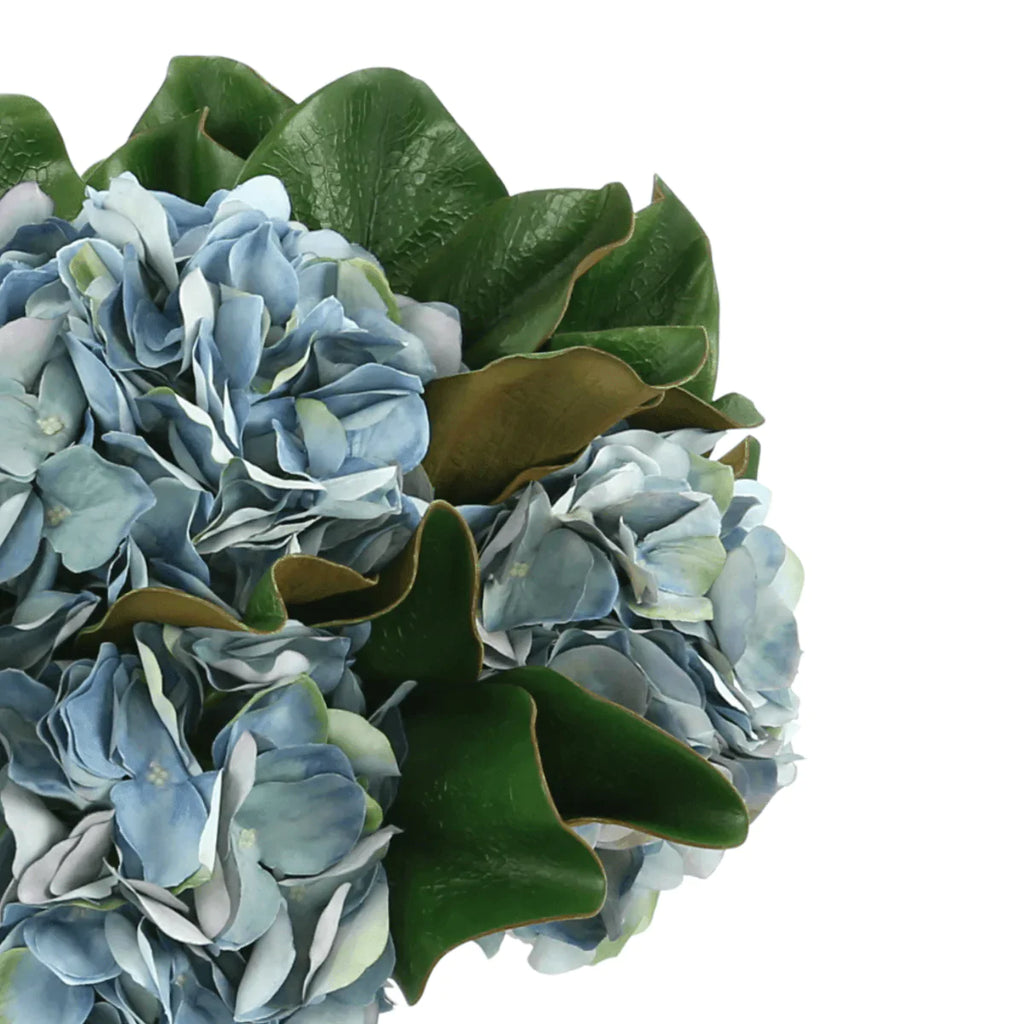 Faux Blue Hydrangea and Magnolia Leaf Floral Arrangement - Florals & Greenery - The Well Appointed House
