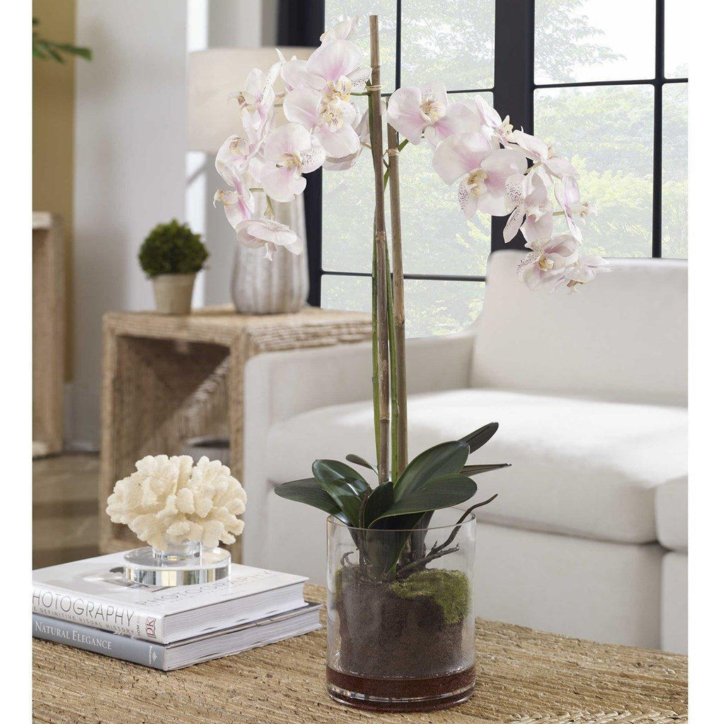 Faux Blush Orchid in Glass Bowl - Florals & Greenery - The Well Appointed House
