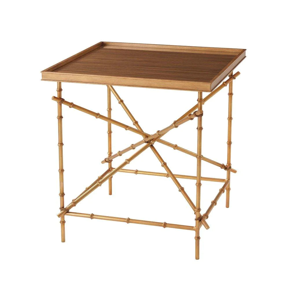 Faux Brass Bamboo Frame With Tray Top Ingrid Accent Table