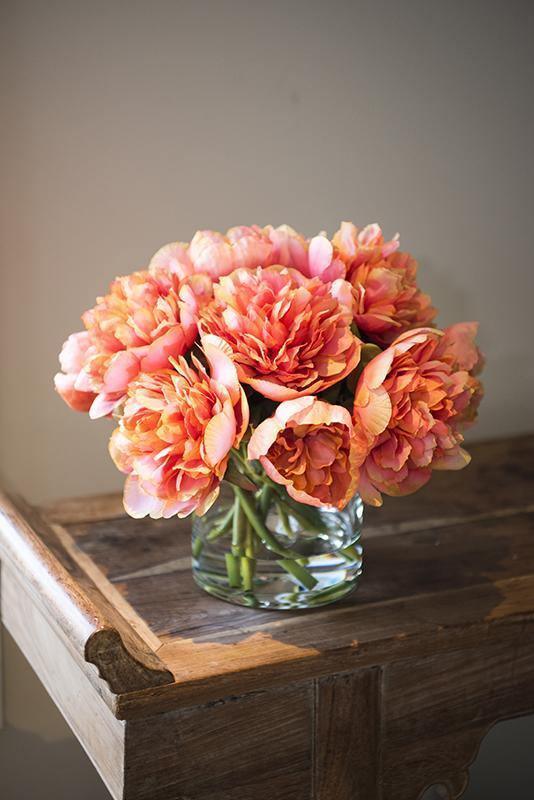 Faux Coral Peony Bouquet in Glass Cylinder - Florals & Greenery - The Well Appointed House
