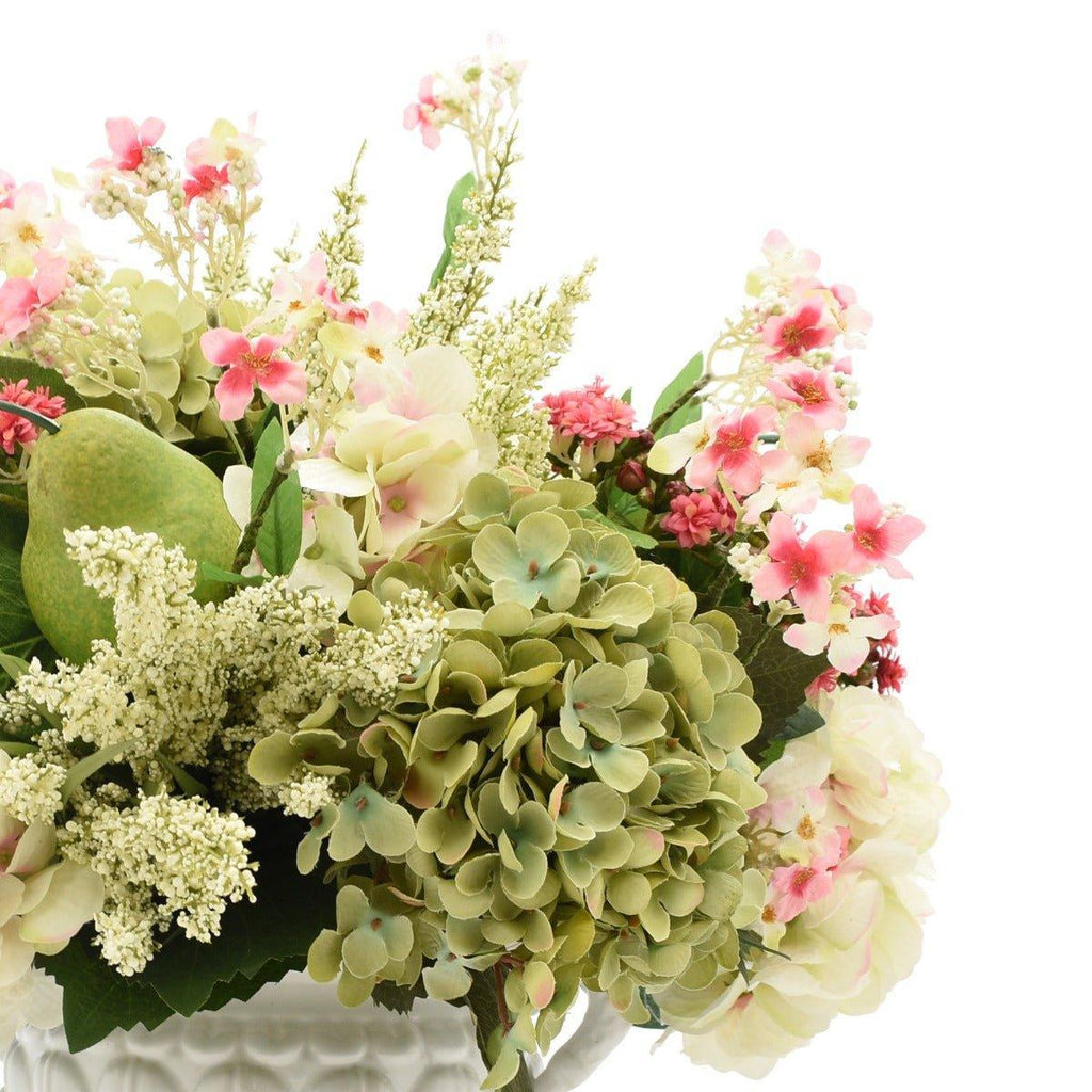 Faux Green and White Hydrangea Arrangement with White Vase - Florals & Greenery - The Well Appointed House