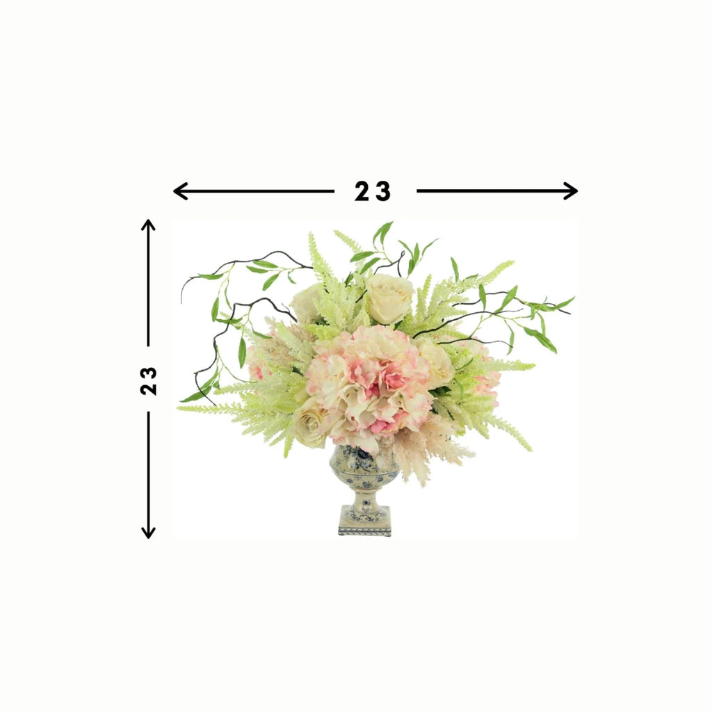 Faux Hydrangeas, Roses and Pampas Arranged in a Footed Ceramic Vase - Florals & Greenery - The Well Appointed House