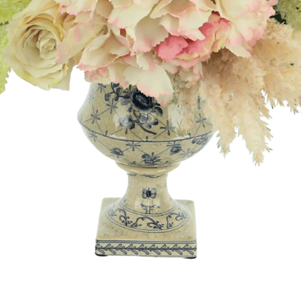 Faux Hydrangeas, Roses and Pampas Arranged in a Footed Ceramic Vase - Florals & Greenery - The Well Appointed House