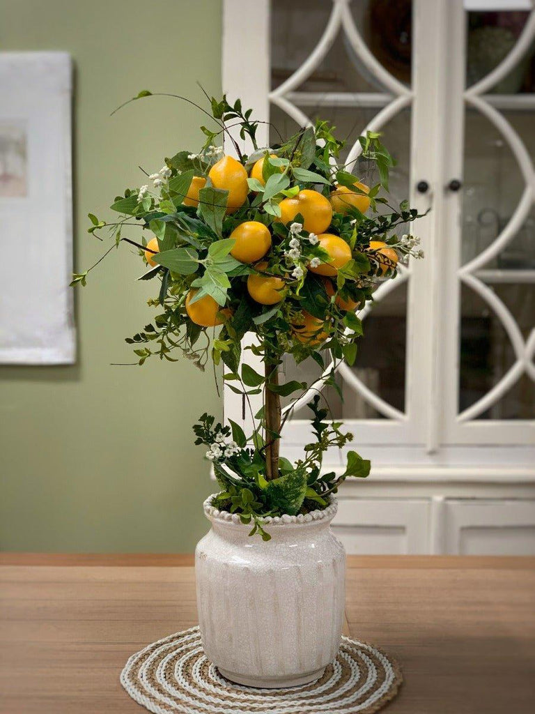 Faux Lemon Topiary Floral Arrangement in a Cream Pot The Well