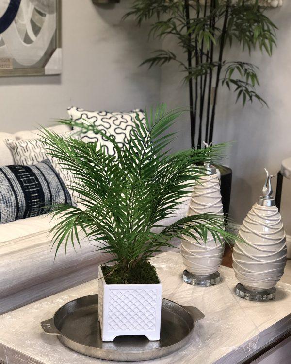 indoor plant pot for palm tree Faux Palm Tree in Ceramic Square Pot