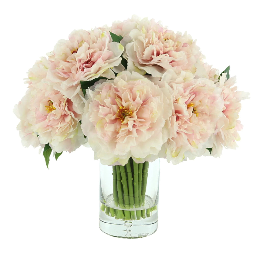 Faux Peony Bunch in a Glass Vase with Bubble - Florals & Greenery - The Well Appointed House