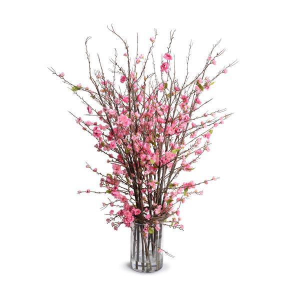 Faux Pink Cherry Blossom Arrangement in Glass Cylinder - Florals & Greenery - The Well Appointed House