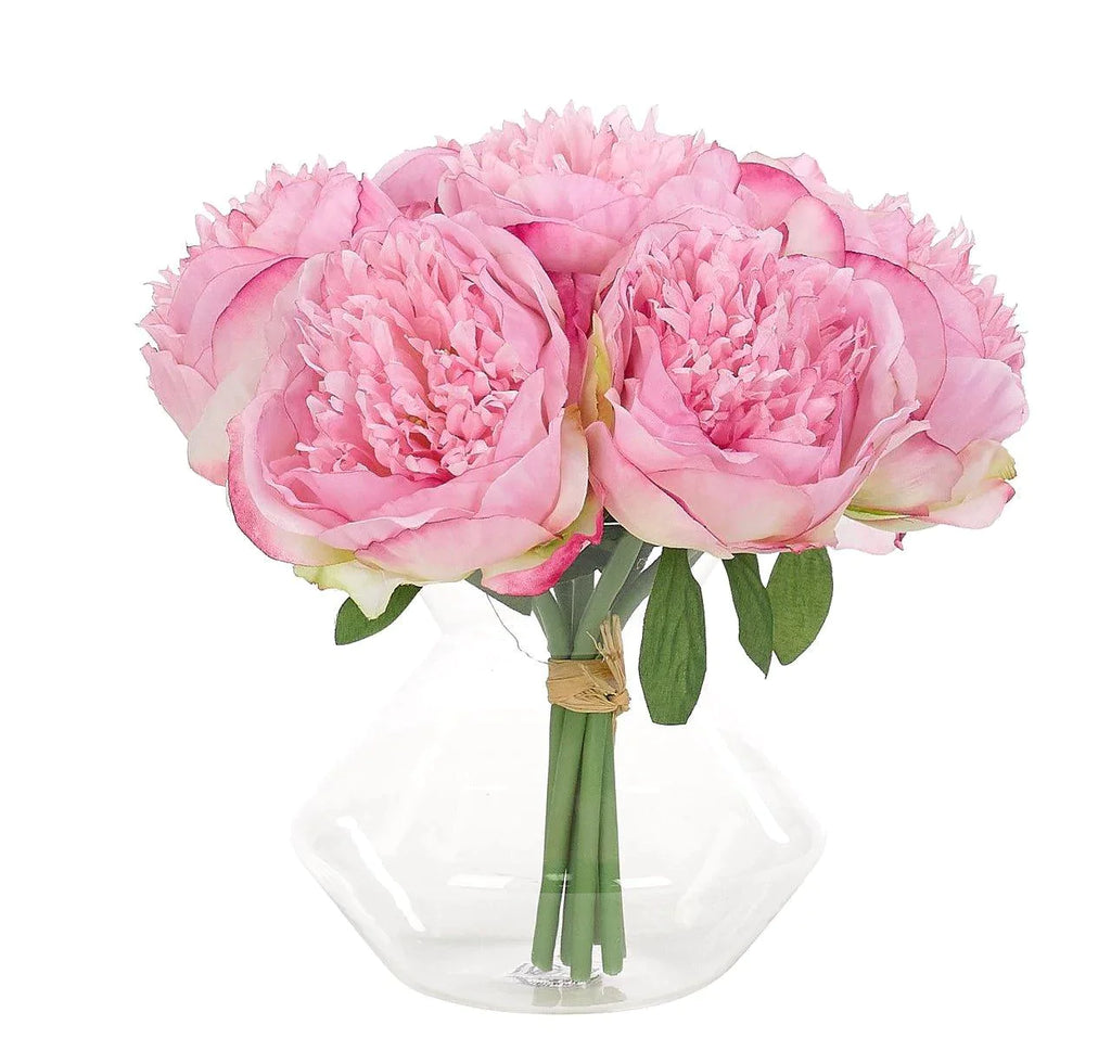 Faux Pink Peony Arrangement in Glass Vase - Florals & Greenery - The Well Appointed House