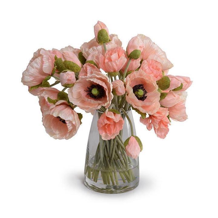 Faux Pink Poppy Bouquet in Glass Bucket - Florals & Greenery - The Well Appointed House