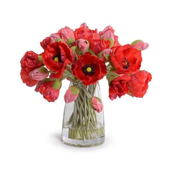 Faux Red Poppy Bouquet in Glass Bucket - Florals & Greenery - The Well Appointed House