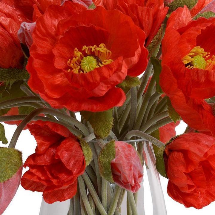 Faux Red Poppy Bouquet in Glass Bucket - Florals & Greenery - The Well Appointed House