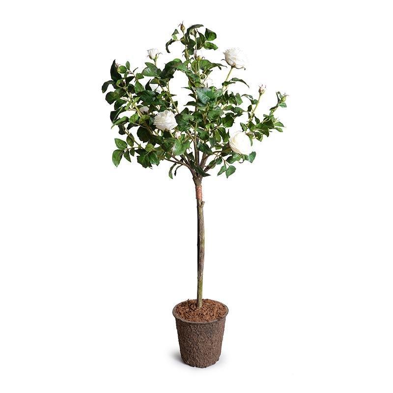 Faux White Rose Tree Topiary 56" - Florals & Greenery - The Well Appointed House