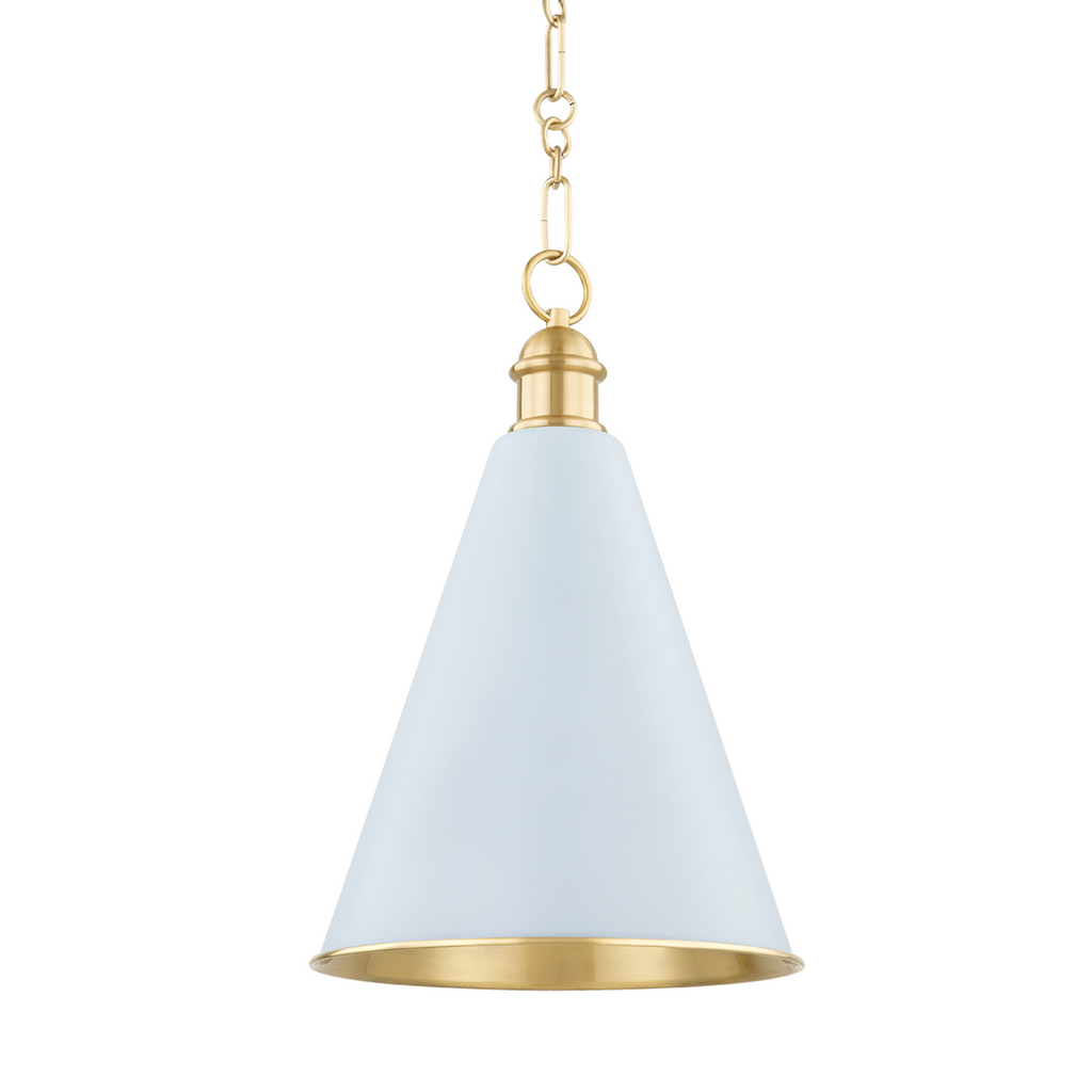 Fenimore Aged Brass & Soft Blue Cone Style Pendant Light - The Well Appointed House
