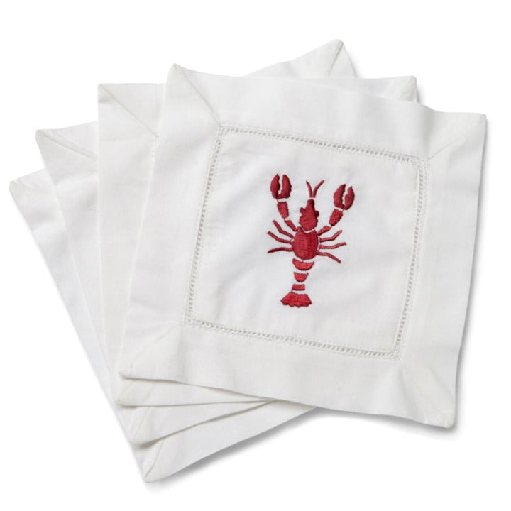Cocktail Napkins in Red with Lobster Design, Set of 4 - The Well Appointed House