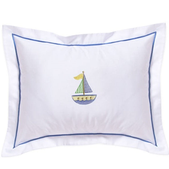 Baby Boudoir Pillow Cover in Cross Stitch Sailboat Blue - The Well Appointed House