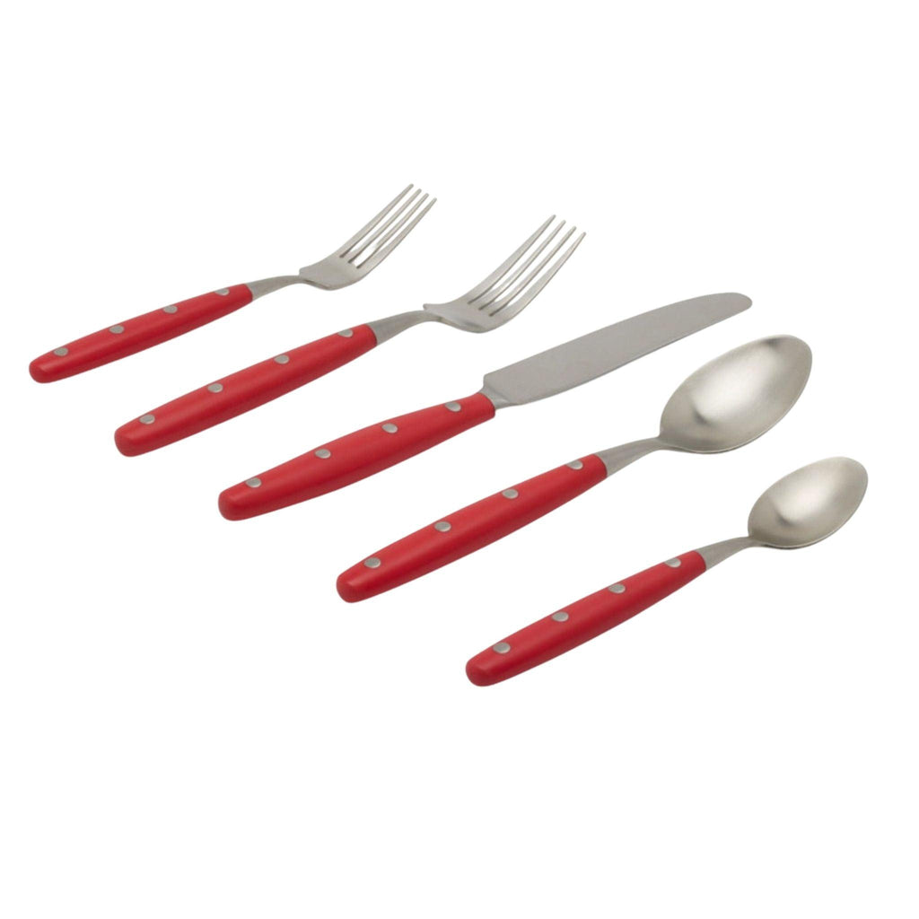 Five Piece Red and Stainless Steel Flatware Set - Flatware - The Well Appointed House