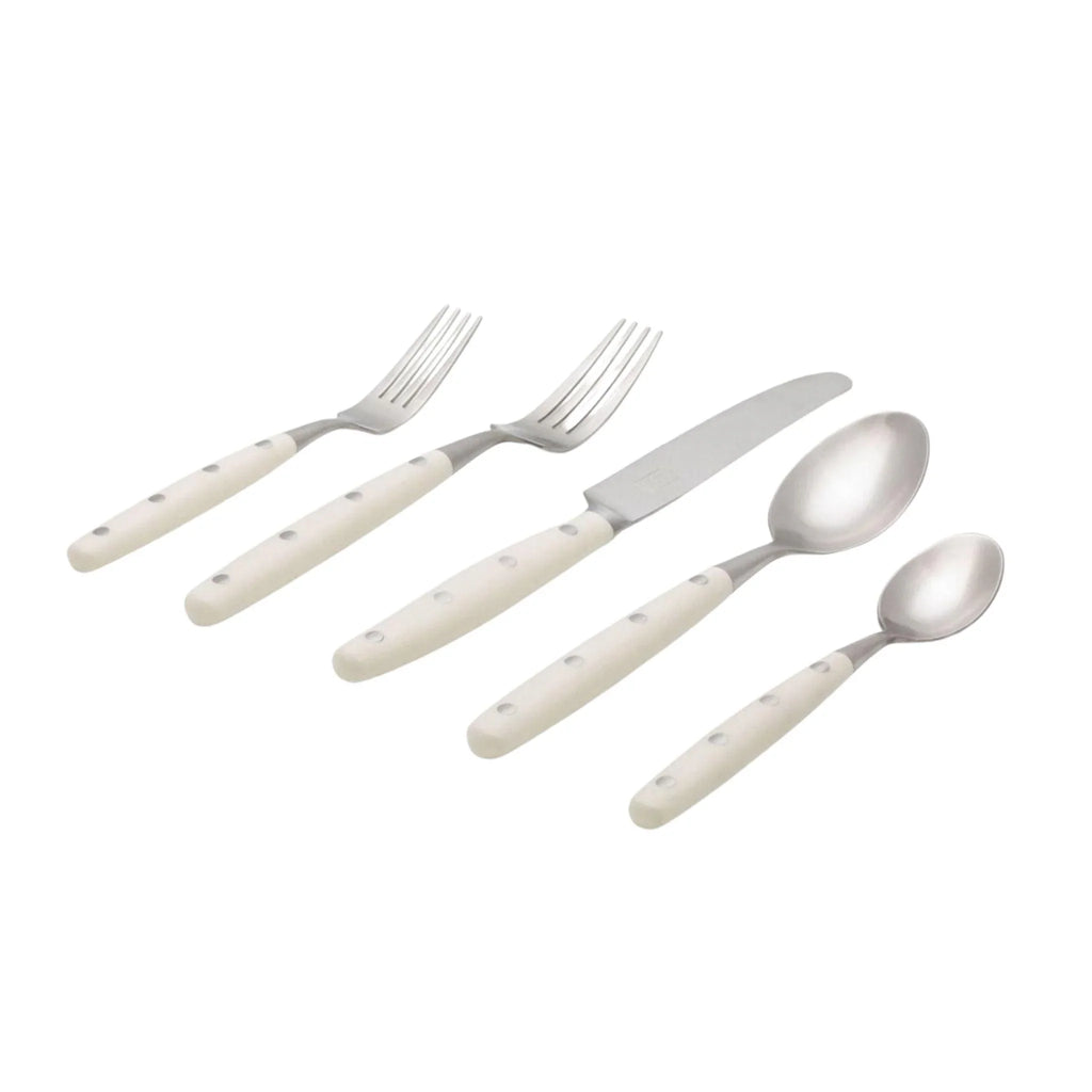 Five Piece Stainless Steel Flatware Set with Cream Resin Handles - Flatware - The Well Appointed House