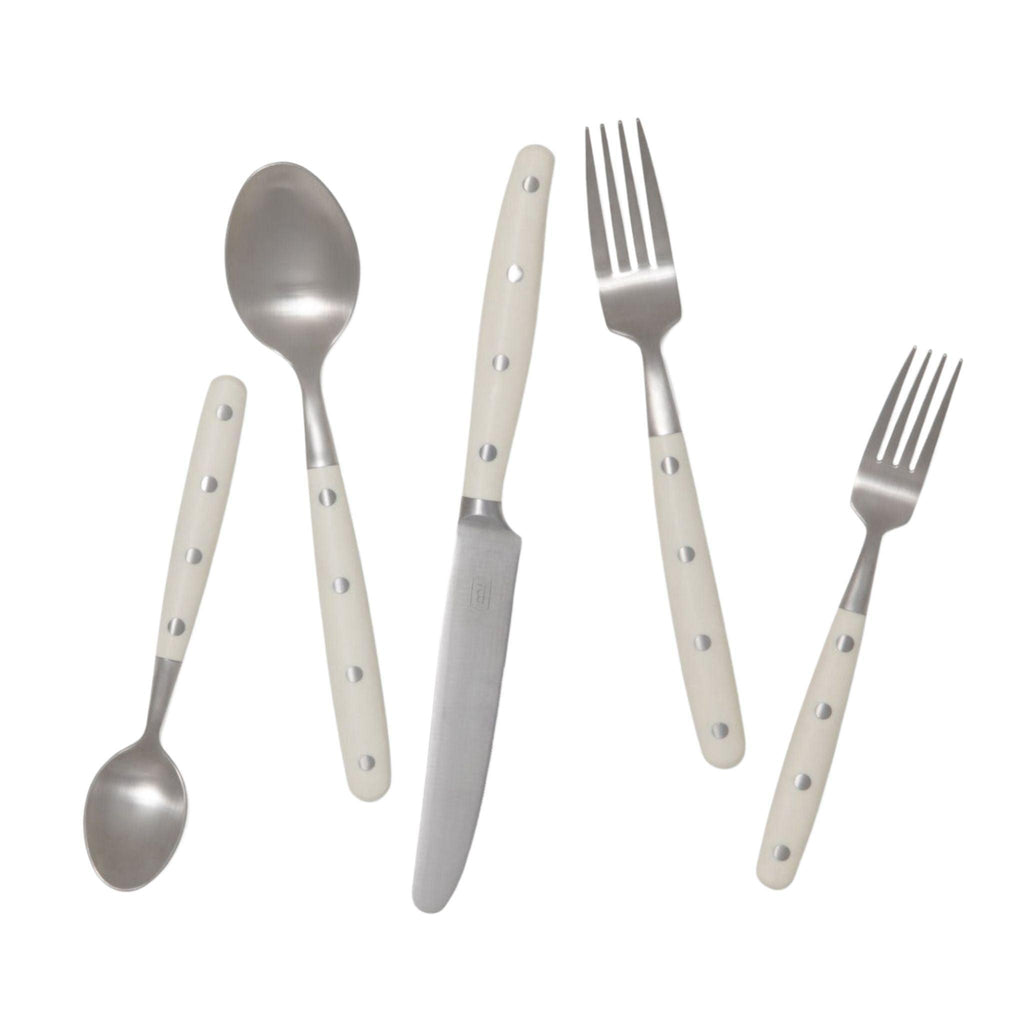 Five Piece Stainless Steel Flatware Set with Cream Resin Handles - Flatware - The Well Appointed House
