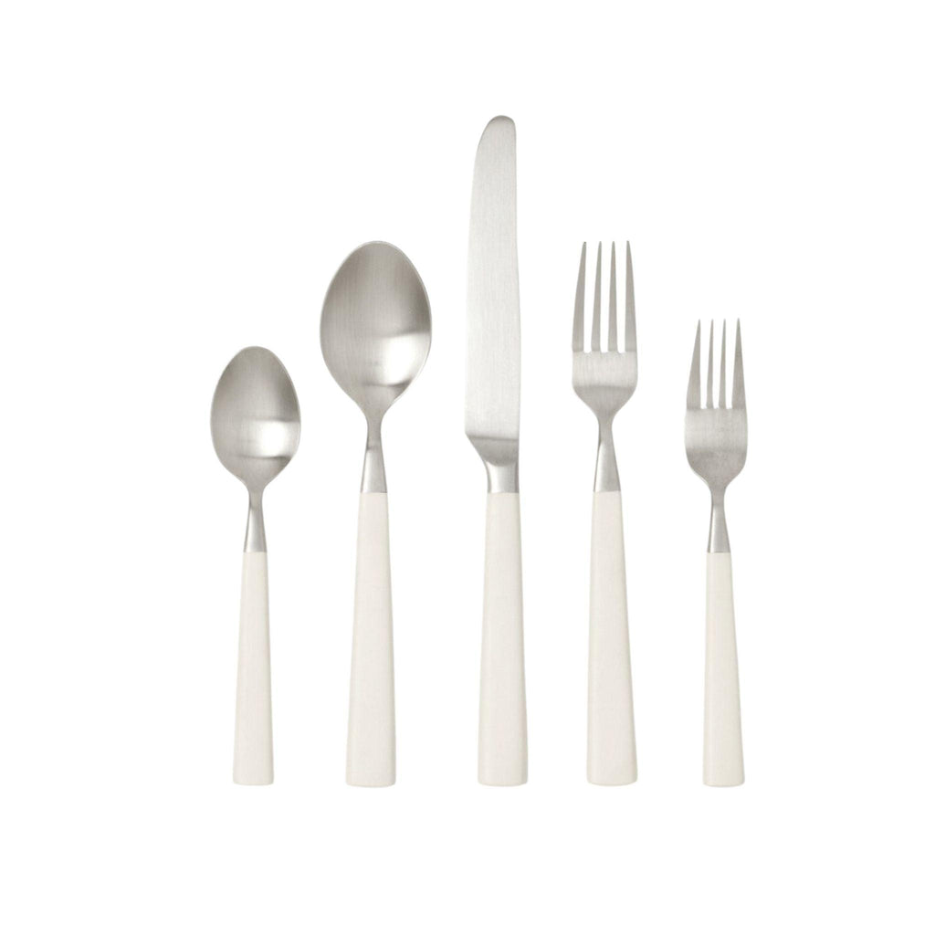Five Piece White and Stainless Steel Flatware Set - Flatware - The Well Appointed House