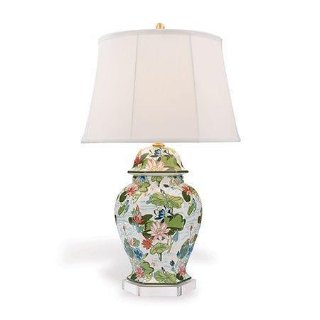 Flora & Lily Pad Hexagonal Porcelain Table Lamp - Table Lamps - The Well Appointed House