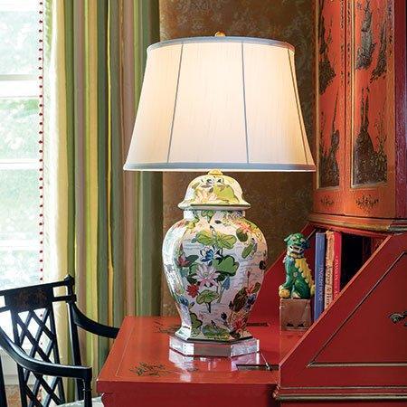 Flora & Lily Pad Hexagonal Porcelain Table Lamp - Table Lamps - The Well Appointed House