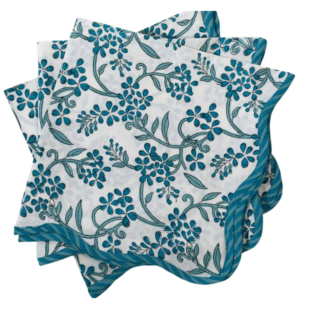 Floral Block Print Napkin in Blue and White Set of 4 - Dinner Napkins - The Well Appointed House